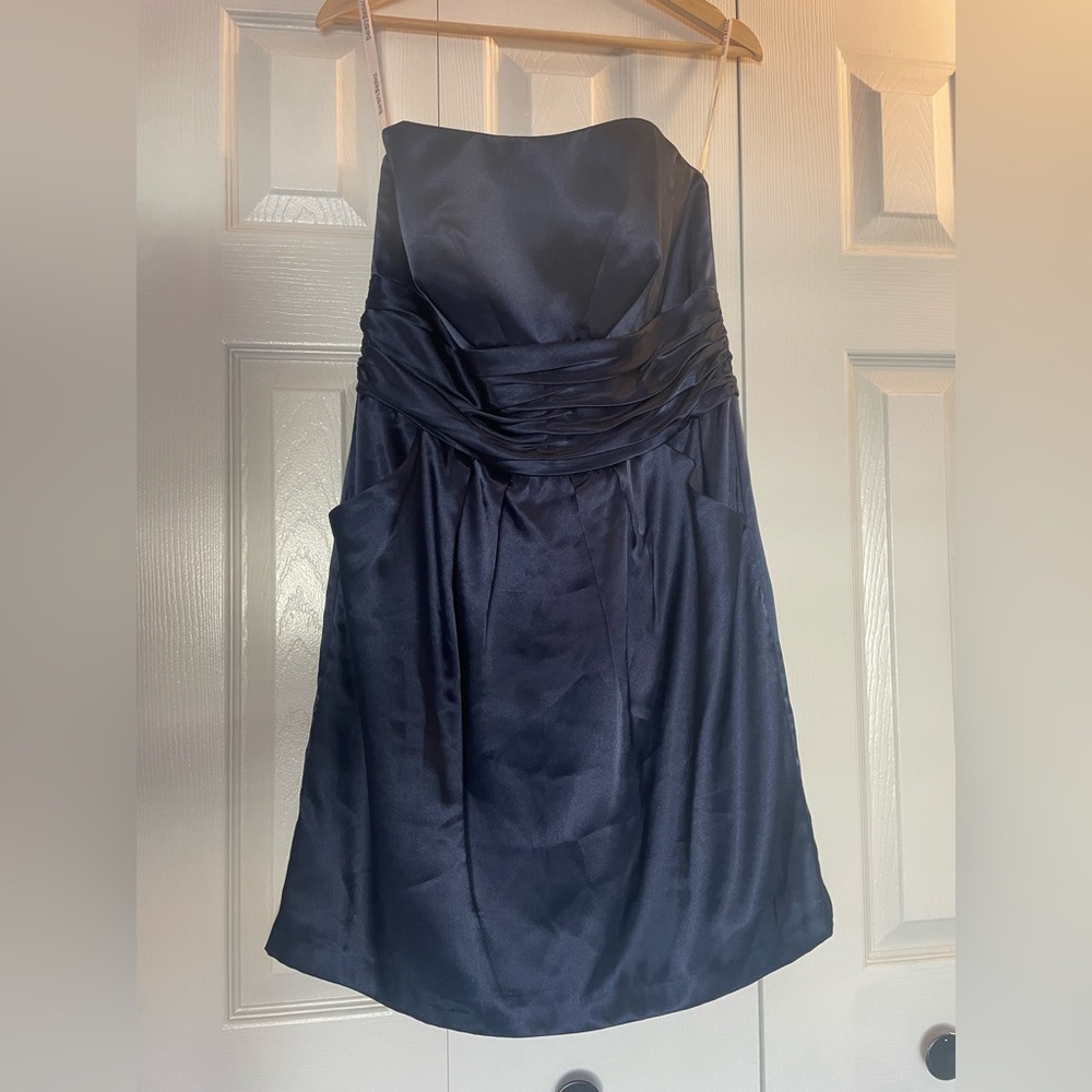 David’s Bridal strapless bridesmaid dress in navy